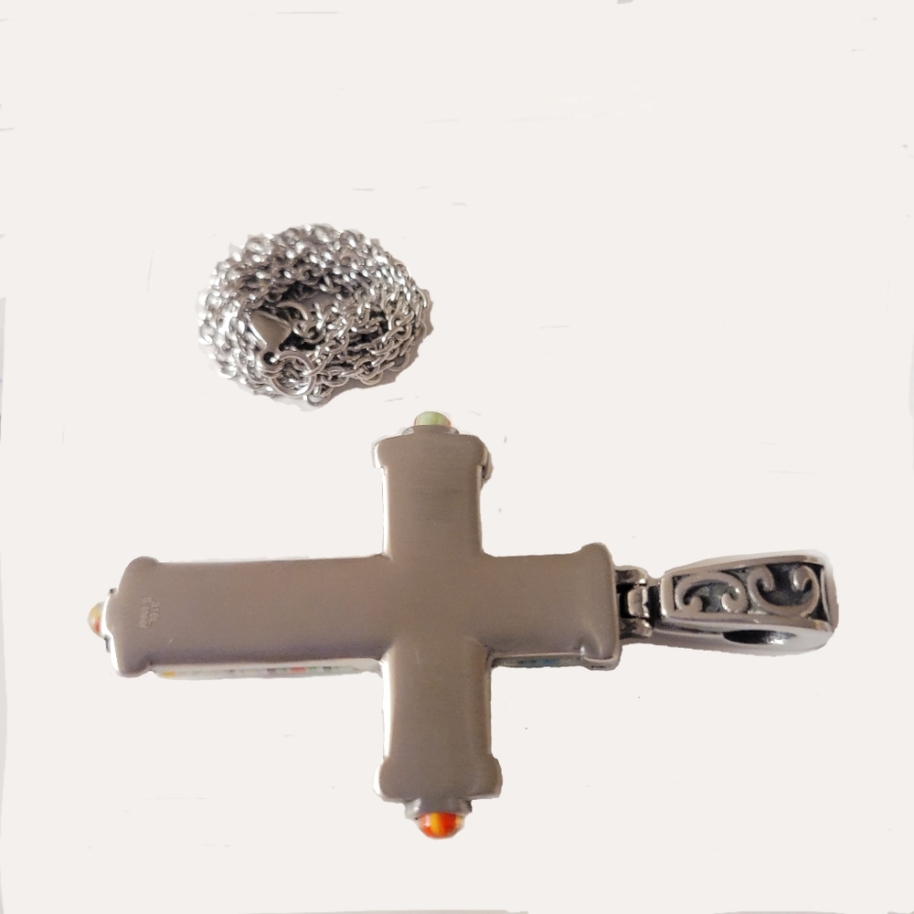 Vintage Byzantine Merano Glass Ant. St. Steel Cross 20"chain (Venace,Italy 🇮🇹) - Picture 6 of 7